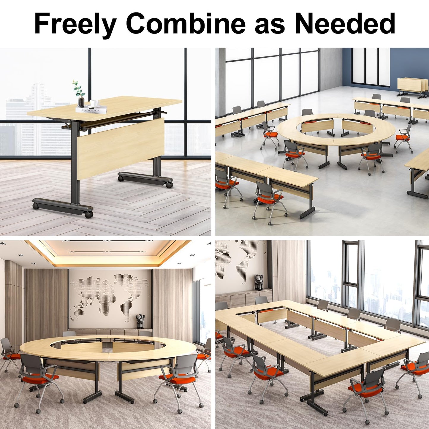 Ptosziav 4PCS Conference Table Foldable Meeting Tables, Flip Top Wood Seminar Table for Office Training Classroom,Folding Conference Table on Wheels - WoodArtSupply