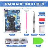 Yunnuo DIY 5D Diamond Painting Kits, Black Cat Diamond Art Kits for Adults, Full Drill Diamond Dots Gem Paintings Canvas for Beginners, Perfect for Festival Home Wall Decor 12x16inch (Starry Night) Yunnuo