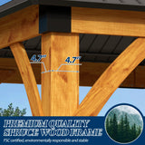 COVERONICS 13FT x 15FT Outdoor Spruce Wood Gazebo - Patio Wooden Frame Gazebo with Galvanized Steel Roof, Heavy-Duty Hardtop Gazebos for Garden, Poolside, Deck, Backyard COVERONICS