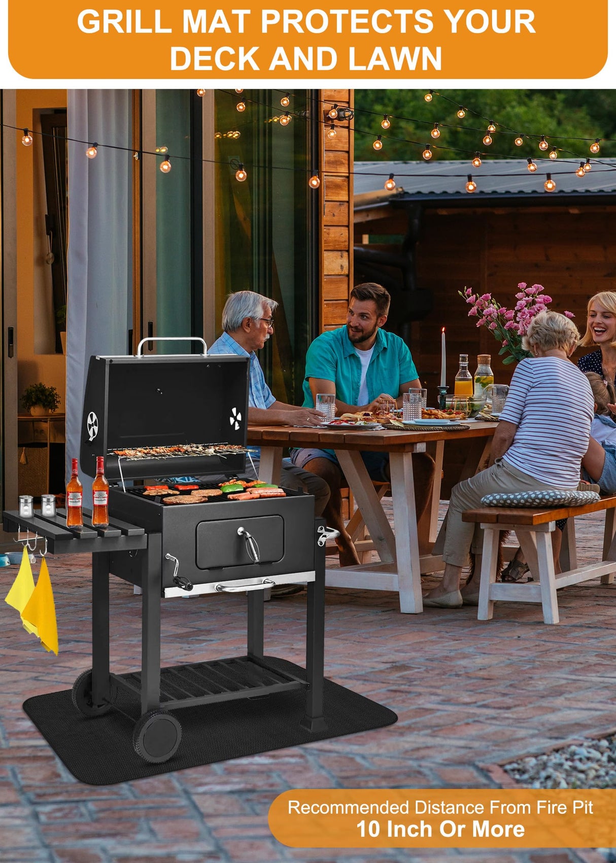 LXLZSH Large 65 x 48 inches Under Grill Mat for Outdoor Grill, Fireproof Grill Mat, Fireplace Hearth Rug, Fire Pit Mat, Oil Proof Waterproof Under Grill Floor Mats BBQ Protector for Decks and Patios LXLZSH