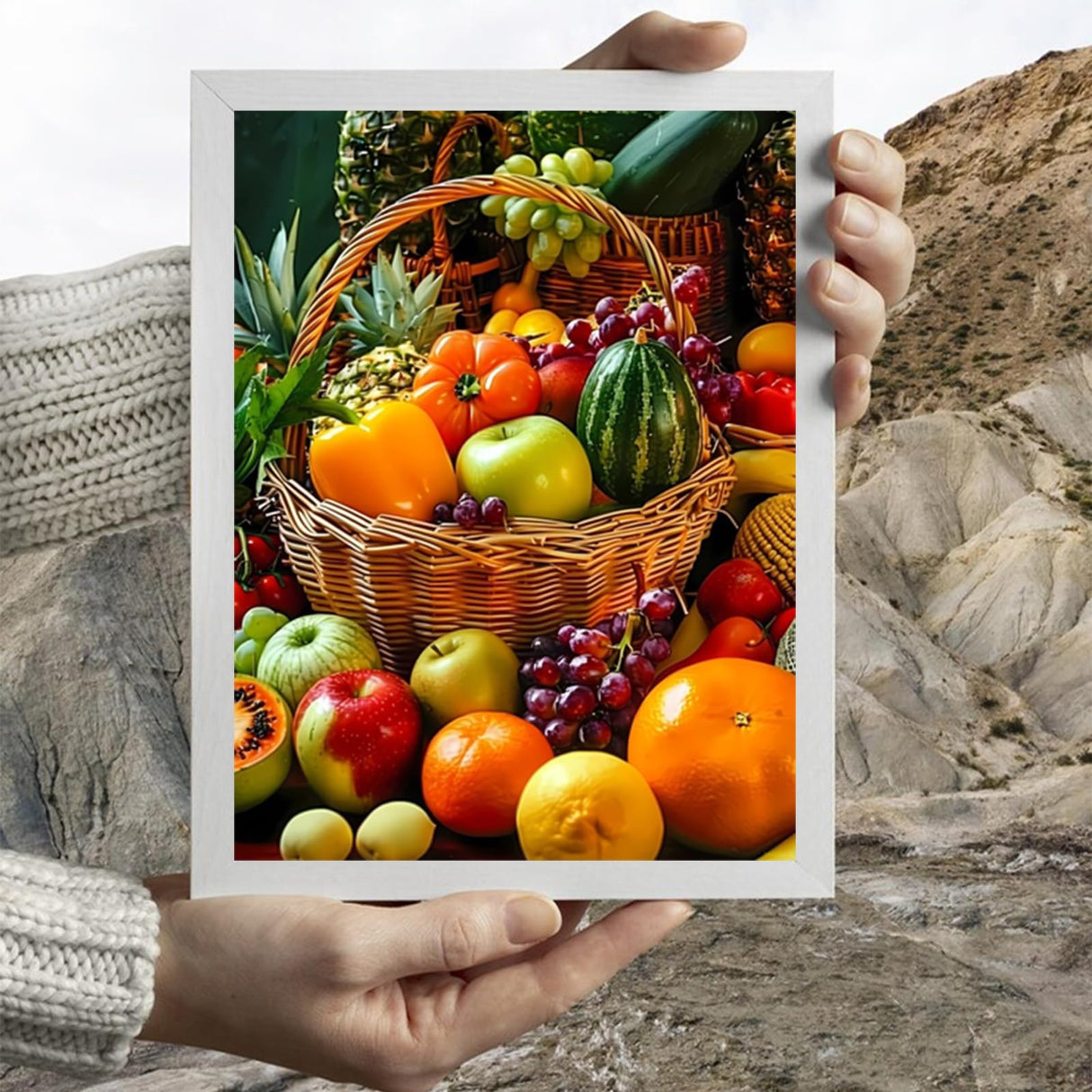 HMDIIMGE Fruits Basket Diamond Painting Kits for Adult, Food Diamond Art, Full Round Gemstone Crystal Art Embroidery Handmade Kit 12x16 inch HMDIIMGE