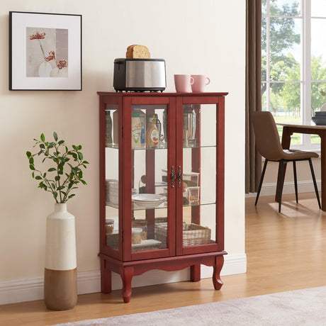 nifoti 43" H Lighted Curio Cabinet Display Case, Glass Curio Cabinet with Adjustable Shelves and Tempered Glass Door, Wooden Curio Cabinet w/Mirrored Back Pane for Living Room (Cherry) nifoti