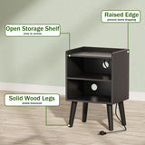 LAKEMID Night Stand with Charger Station, Bedside Table with LED Lights, Side Table with Fast USB-C Port, Nightstand with Solid Wood Feet, Small End Table for Bedroom, Living Room, Black LAKEMID