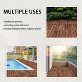 Deck Tiles - Pack of 10 Waterproof Acacia Wood Patio Tiles, Flooring Tiles for Indoor and Outdoor - Decking Stripe Pattern, Dark Brown, 12 x 12 x 1.7 inches SweetGO corporation