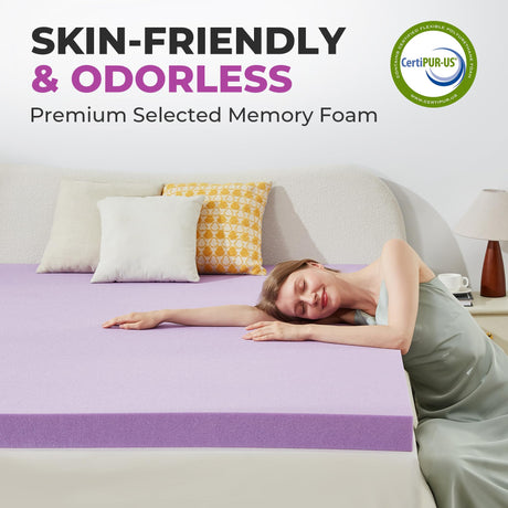 BDEUS 2 Inch Gel Memory Foam Mattress Topper Ventilated Soft Pressure Relieve Mattress Pad, Breathable Bed Topper, CertiPUR-US Certified, Twin Size BDEUS