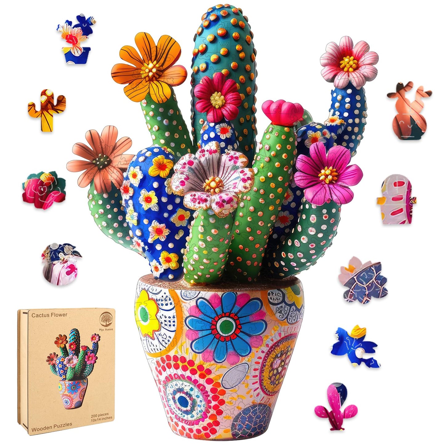 Mys Aurora Puzzles for Adults Cactus Flower Wooden Puzzles, 500 Pieces Unique Shaped Liberty Jigsaw Puzzles, Birthday for Adults and Kids, Fun Challenge Family Game 16.7'' x 23.4''