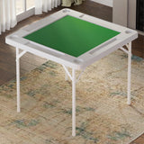 IWDOO 35.4" Square Folding Card Table, Mahjong Table with Green Felt，Chip Trays and Cup Holders, Portable Domino Tables for 4 Players, Card Game Tables for Mahjong Poker Domino Game IWDOO