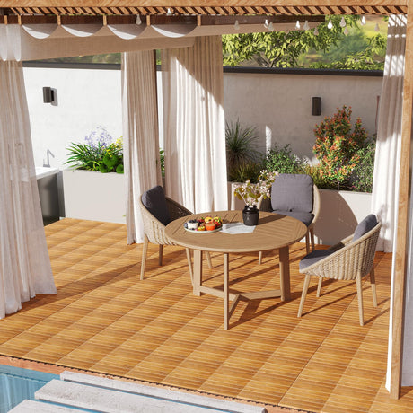 Tangkula 27 PCS Interlocking Deck Tiles, 12" x 12" Acacia Wood Floor Tiles for Patio, Balcony, Garden Indoor, 27 Sq. Ft Flooring Pavers Outdoor Waterproof, Tools Free Assembly (Stripe) Tangkula