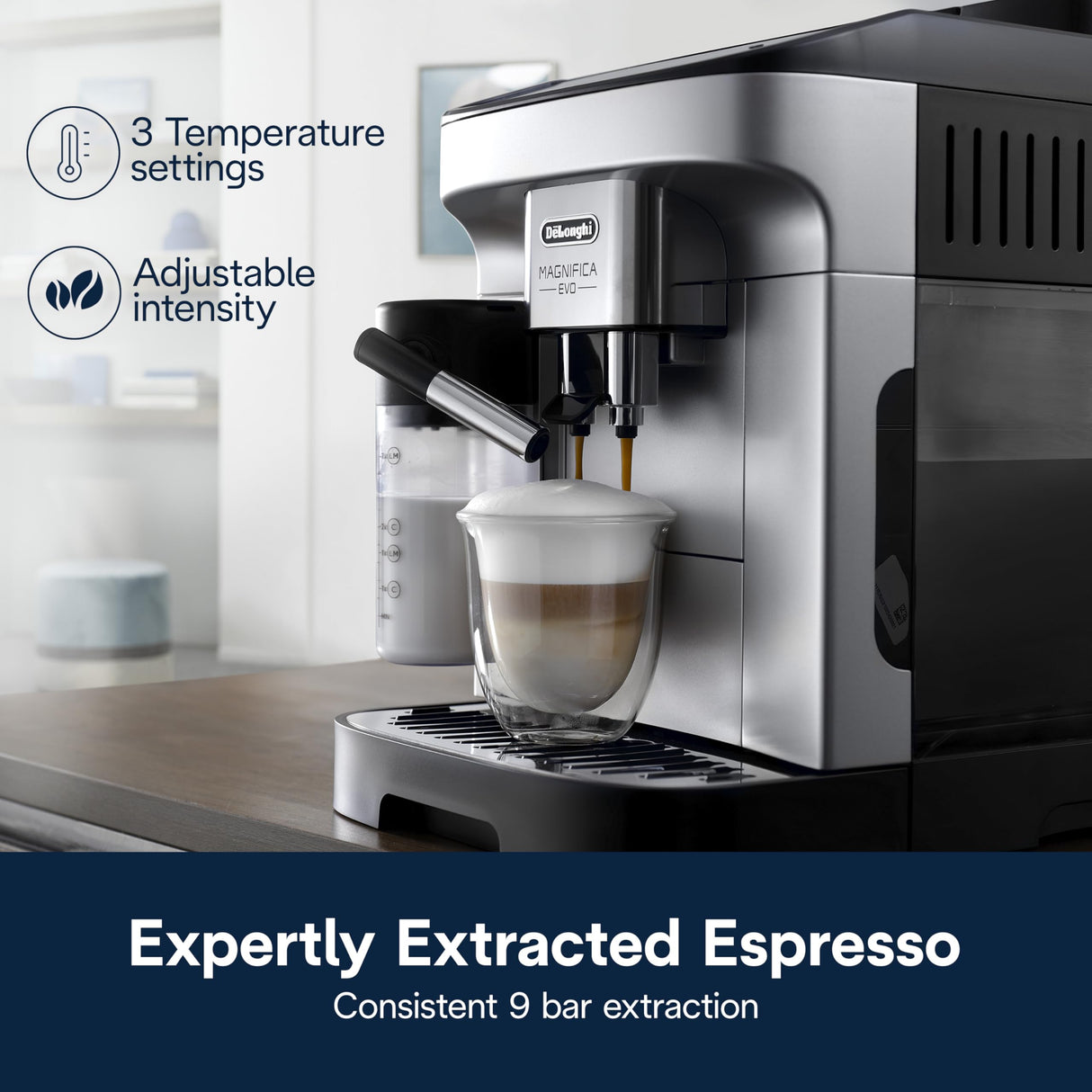 De'Longhi Magnifica Evo Automatic Espresso & Coffee Machine with Automatic Milk Frother for Latte, Cappuccino, Iced Coffee, Built-in Grinder, ECAM29084SB De'Longhi