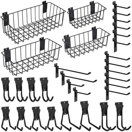 MENEONE Heavy-Duty Slatwall Baskets and Hooks - Slatwall Accessories for Standard Slatwall Panels | Ideal for Organizing Garages and Workshops MENEONE