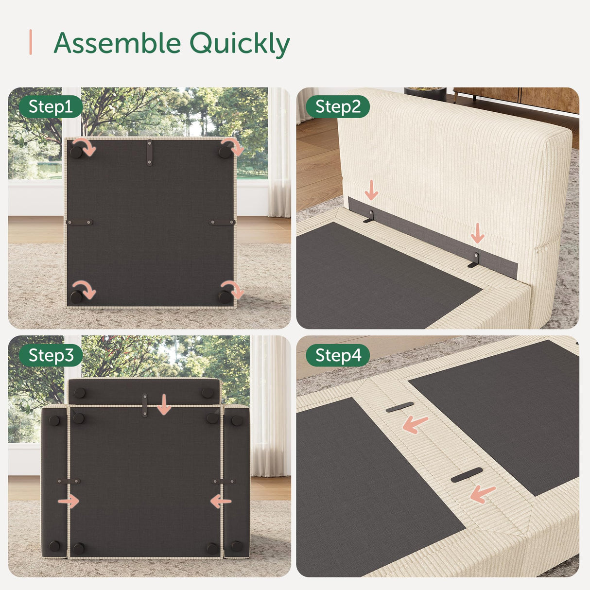 HONBAY Modular Sectional Sofa with Storage Corduroy Sectional Sleeper Sofa Modular Sectional Couches for Living Room,Beige HONBAY