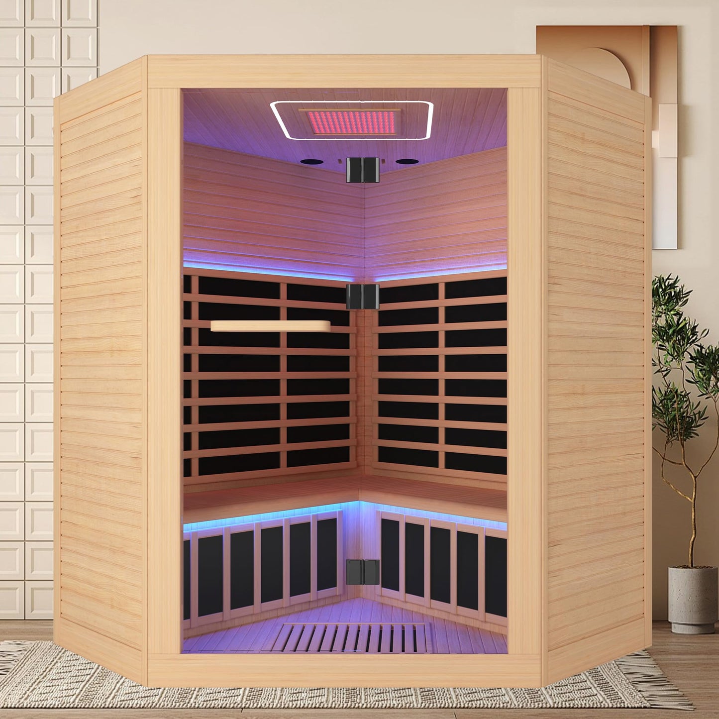 Sauna Infrared Far Infrared Sauna for Home Low EMF Dry Sauna for 3-5 person with Hemlock Wood Sauna for Home 4 Person Infrared Sauna Indoor Sauna in Home Large Sauna 2400W with Bluetooth Speakers