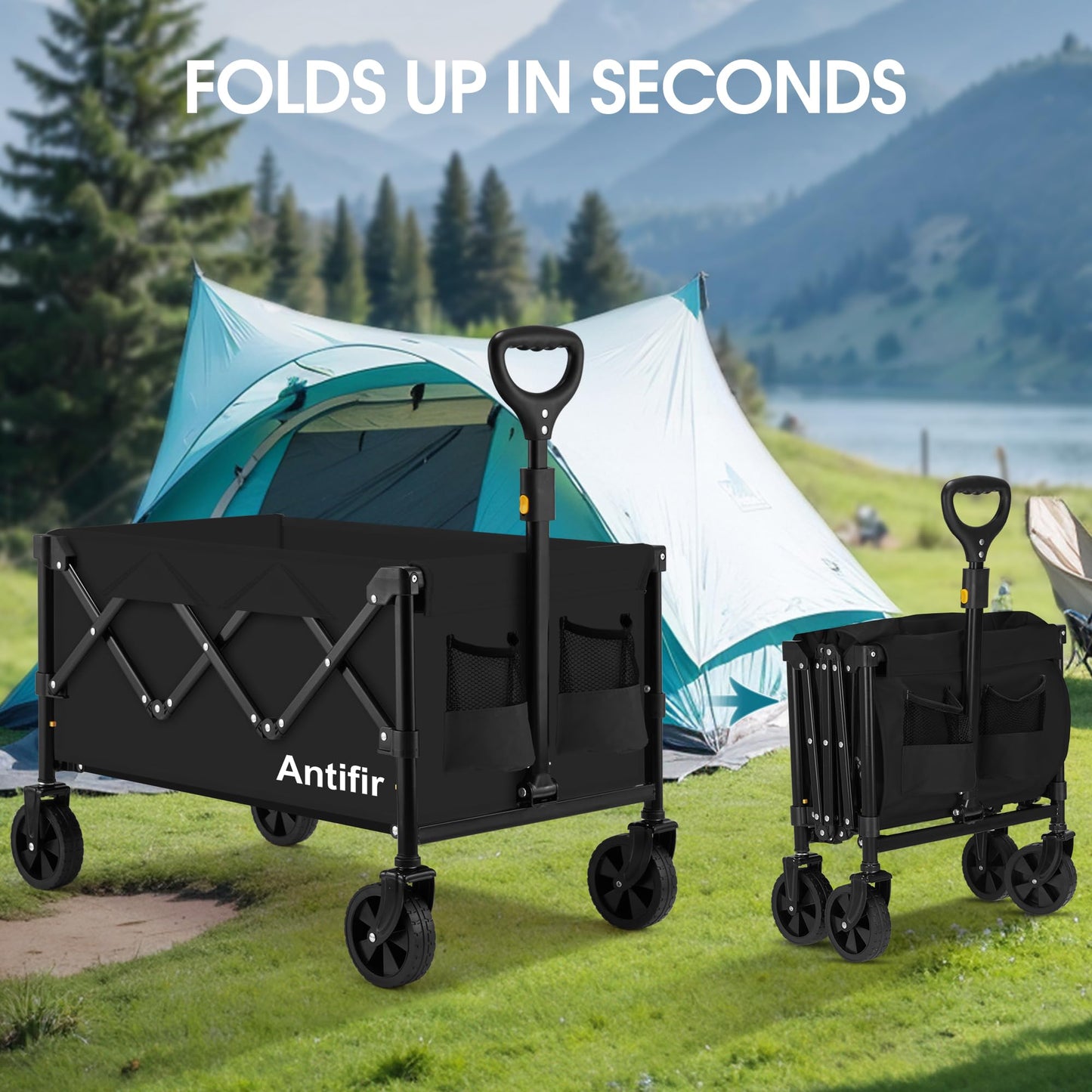 Collapsible Wagon Cart Foldable 360 LBS, Portable Garden Wagon Cart All Terrain with Large Capacity, Heavy Duty Folding Utility Wagon Cart for Groceries, Sports, Shopping, Camping Outdoor, Bl - WoodArtSupply