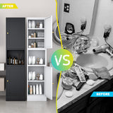 XIUSVON Tall Narrow Storage Cabinet - 67" Slim Bathroom Organizer with 3 Adjustable Shelves, 2 Doors (Left/Right Opening),Metal Floor Cabinet for Small Spaces, Bathroom & Kitchen (Metal, White) XIUSVON