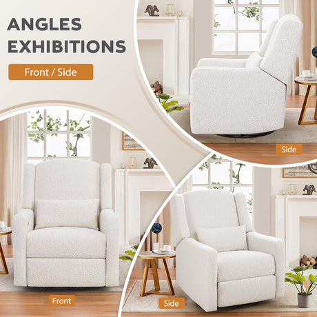 SENYUN Power Recliner Chair Swivel Glider, Large Rocker Recliner w/USB Charging Port, Boucle Upholstered Swivel Rocker Glider Recliner for Nursery,Bedroom,Living Room, 1PC, Cream SENYUN