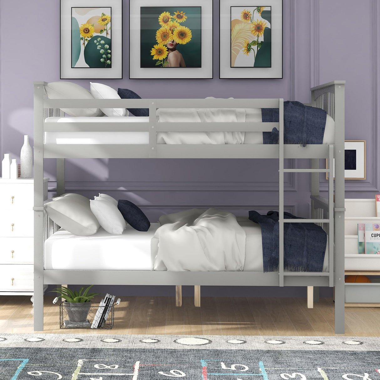 Merax Full Over Full Bunk Bed Convertible to Two Separate Beds, Solid Pine Wood Frame with Safety Guardrail & Headboard/Footboard, Sturdy Durable Design, for Teens/Adults, No Box Spring Needed, Grey Merax