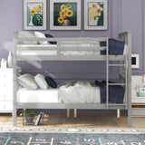 Merax Full Over Full Bunk Bed Convertible to Two Separate Beds, Solid Pine Wood Frame with Safety Guardrail & Headboard/Footboard, Sturdy Durable Design, for Teens/Adults, No Box Spring Needed, Grey Merax