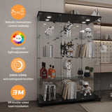 LFT HUIMEI2Y Glass Display Cabinet 12 Shelves with 3 Columns, LED Light, Mirror and Lock, Curio Cabinets Quick-Install Style Tempered Glass Floor Standing Bookshelf for Living Room, Kitchen Black LFT HUIMEI2Y