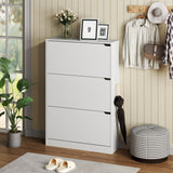 BORNOON Shoe Cabinet with 3 Flip Drawers, Hidden Wood Shoe Cabinet,Freestanding Shoe Storage Cabinet for Entryway Hallway.White. 47.2" H*31.5" W*9.25" D. BORNOON