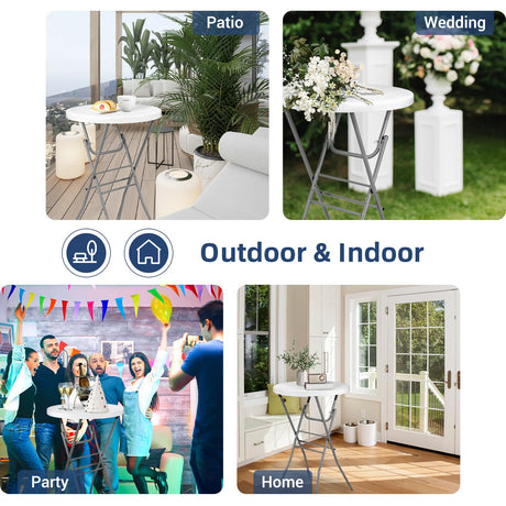 Byliable Cocktail Table 28in Folding Round High Top Indoor Outdoor with Removable Legs, Tall Bistro Foldable Bar Height Table for Parties, Patio, Backyard, Dining, Wedding, White- 2PCS Byliable