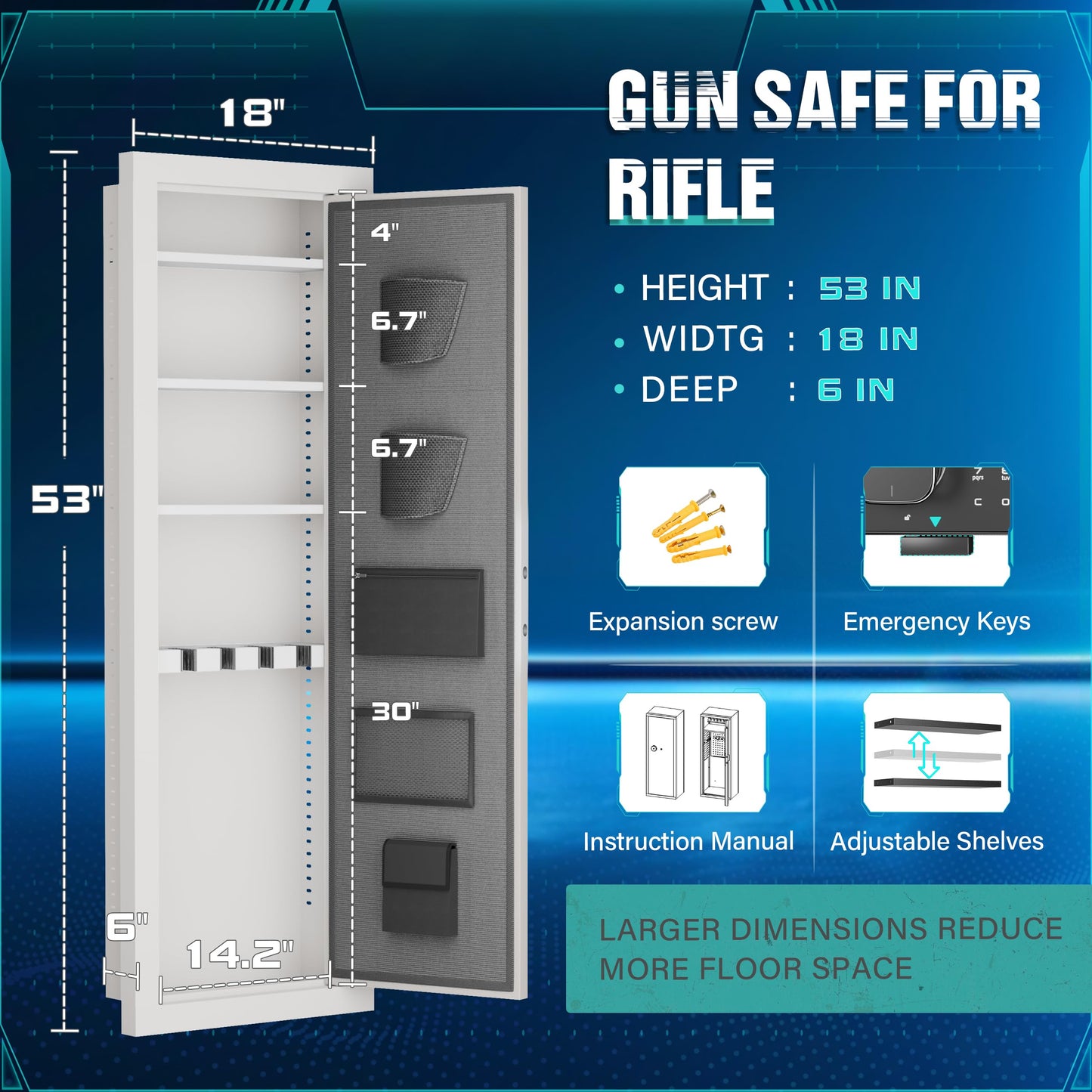 Superday 4-6 Wall Guns Safes with Electronic Fingerprint lock, Quick Access Locking Gun Cabinets for Rifles and Shotguns, White Unassembled Gun Safe for Rifles and Pistols with 3 Removable Shelves