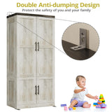 LIKIMIO Large Wardrobe Closet, Farmhouse Clothing Storage Cabinet with Hanging Rod and 2 Doors, Wooden Tall Bedroom Armoires with Storage Shelves, Rustic White LIKIMIO