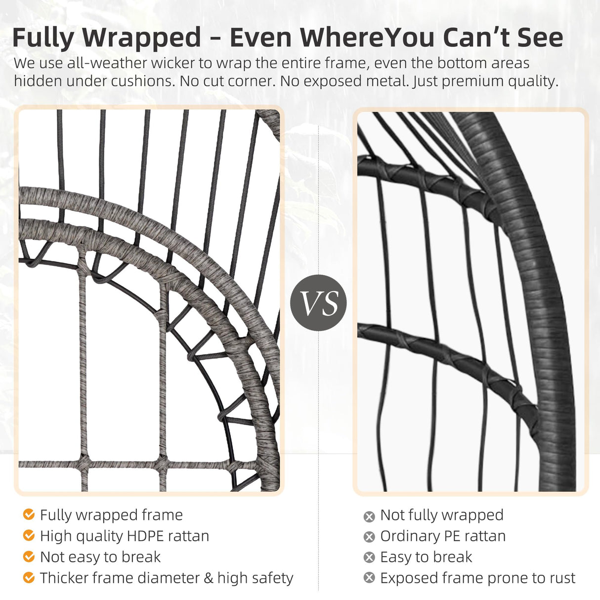 Foldable Hanging Egg Chair with Stand, HDPE Rattan and Heavy Duty Aluminum-Steel Frame, Outdoor Patio Wicker Swing Egg Chair with Headrest and Cushioned, 350 Lbs Capacity (Dark Grey) DAIJIA CHINA