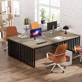 Tribesigns 78.74" Extra Long Computer Desk 2 Person Desk, Double Long Desk with Heavy Duty Metal Frame, Double Workstation Study Desk for Home Office, Brown (Without Chair) (Gray & Black) Tribesigns
