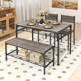 COSTWAY 4 Pieces Dining Table Set, Kitchen Table and 2 Chairs for 4 with Bench, Storage Racks, Metal Frame & Space-saving Design, Industrial Kitchen Table Set for Small Space, Apartment (Black & Grey) COSTWAY