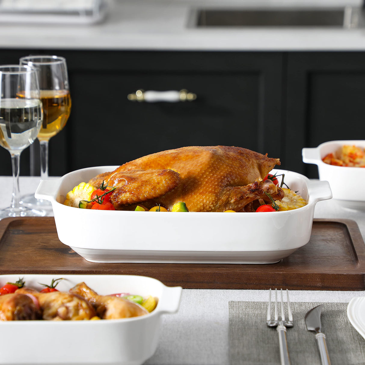 MALACASA Casserole Dishes for Oven, Porcelain Baking Dishes Set of 3, Durable Casserole Dish Set Lasagna Pan Deep, Ceramic Bakeware Sets with Handles, White (13.8''/11.7''/9.4''), Series Bake MALACASA