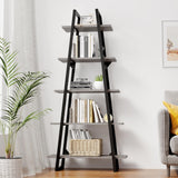 IDEALHOUSE 72" Book Shelf with Metal Frame, A-Shape Ladder Shelf with 5-Tier Wood Adjustable Shelves, Industrial Bookcase with Function Bezel for Home Living Room Bedroom Office Storage, Grey IDEALHOUSE
