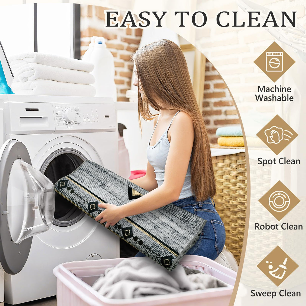 B BENRON Western Rugs for Living Room, Non Slip Rustic Rug for Bedroom Dining Table Kitchen, Washable Aesthetic Area Rugs for Home Decor, 5ft x 7ft, Grey B BENRON