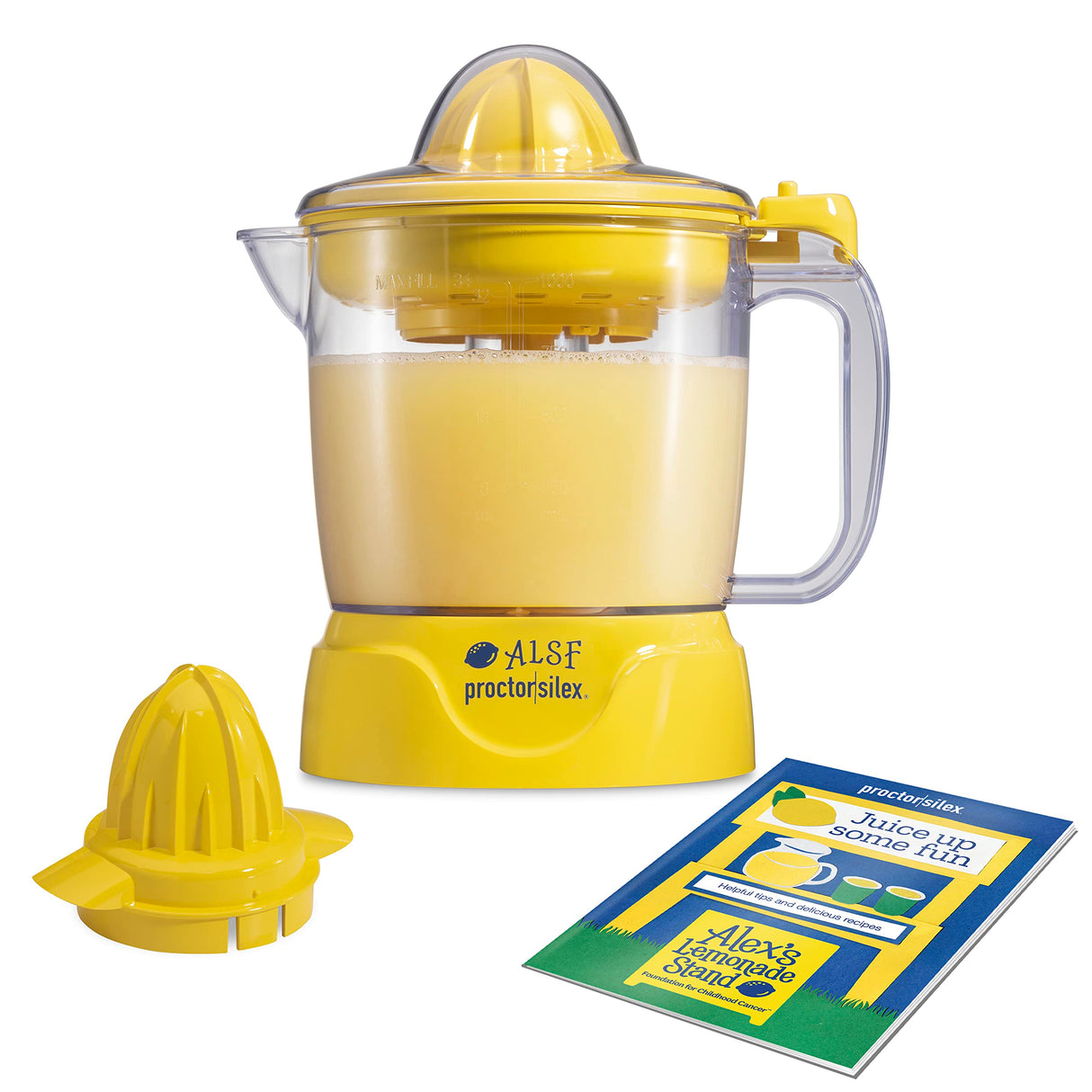 Proctor Silex Alex's Lemonade Stand Electric Citrus Juicer Machine and Squeezer, for Lemons, Limes and Oranges, 34 oz, Includes 2 Reamers & Recipe Book, Yellow (66341) Proctor Silex