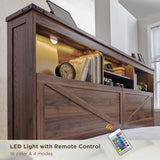 ACCOHOHO King Size Wood Bed Frame Farmhouse with 52" Tall Storage Bookcase Headboard, LED Light,Charging Station,4 Drawers and Solid Wood Slats Support,Noiseless,No Box Spring Needed - Brown ACCOHOHO