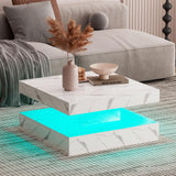 HedoAjim White Marble LED Coffee Table for Living Room, Living Room Table 2-Tier Square Middle Center Table, Modern Coffee Tables with Storage, Contemporary Wood Tea Tables for Dining Reception HedoAjim