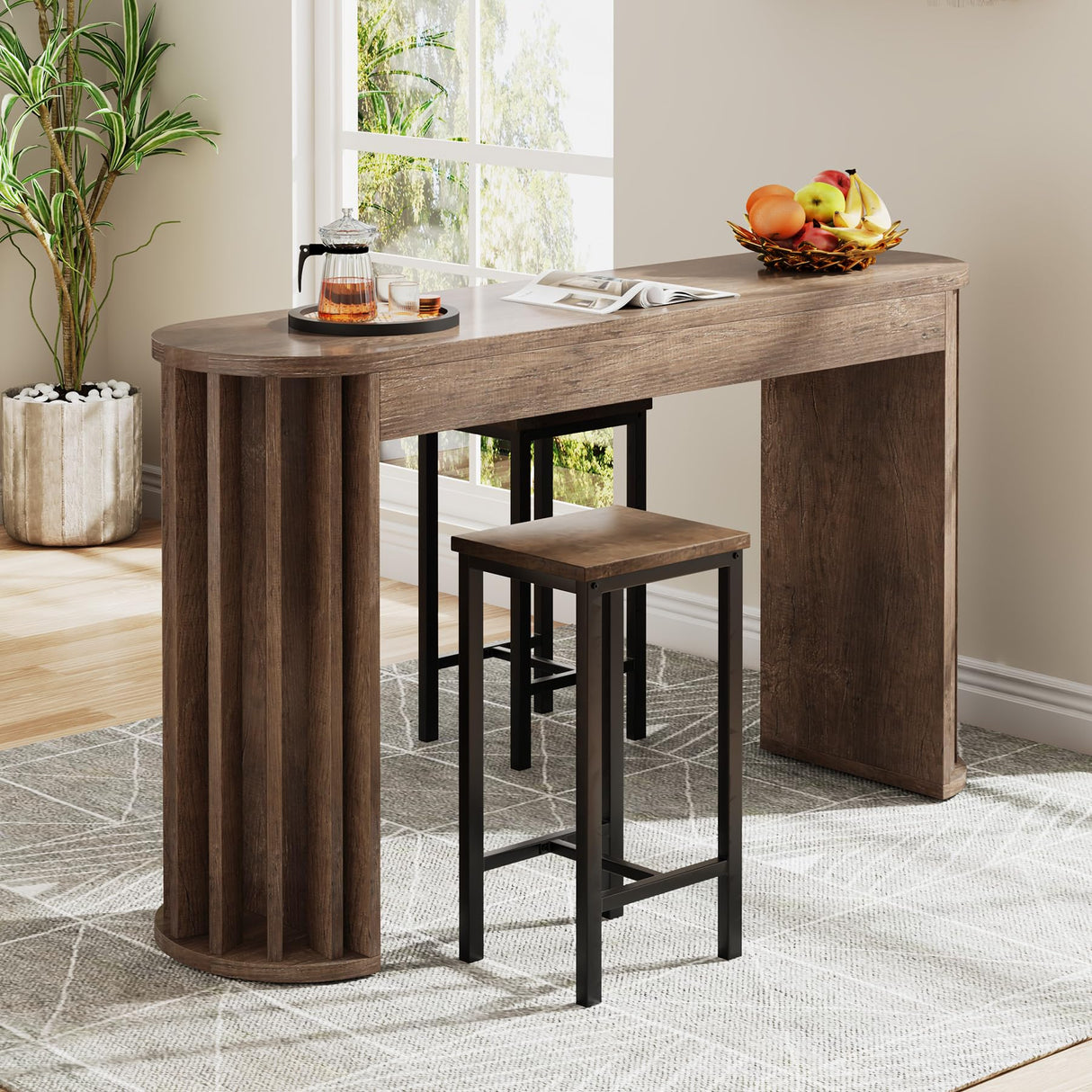 Tribesigns 59" Long Bar Table, Farmhouse Kitchen Counter Height Table with Sturdy Frame, Wooden Bar Height Pub Table for Dining Room, Living Room, Easy Assembly (1, Gray) Tribesigns