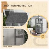 PawHut 74" Wooden Catio Outdoor Cat House Weatherproof & Wheeled, Outside Cat Enclosure with High Weight Capacity, Kitten Cage Condo, Light Gray PawHut