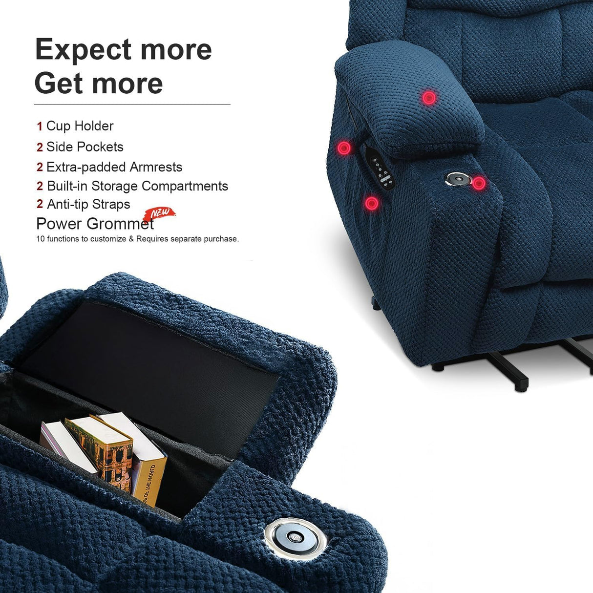 HOMYHOMEY Power Lift Recliner Chair for Living Room Elderly with Massage Recliners Footrest Cup Holder Oversized Electric Heated Reclining Single Sofa Chairs Storage (Cyan) HOMYHOMEY