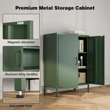 Bevivog Green Metal Locker Cabinet with 2 Doors, Metal Accent Cabinets with 2 Adjustable Shelves Home Office Storage Lockers Sideboard for Kitchen Living Room Hallway Entryway Bevivog