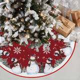 EKOREST Snowman Christmas Tree Skirt 48 Inches, Red Backgrond Snowflake Pencil Tree Skirt, Winter Xmas Tree Mat Decorations for Home Party Holiday Decorations EKOREST
