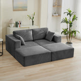 83'' Boneless Loveseat Sofa, Comfy Deep Seat Cloud Couch with 2 Moveable Ottoman, No Assembly Corduroy Love Seat for Living Room, Grey WUTUTUEE
