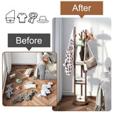 FILWH Bamboo Coat Rack Rotary Freestanding with Shelf Coat Tree Rack Stand for Hallway Entryway Coat Hanger Stand with 9 Hooks 3 Storage Shelves(Brown) FILWH