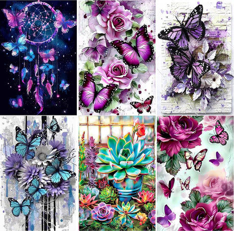 EWJRNSF 6 Pack 5D Diamond Painting Kits for Adults Beginners, Diamond Arts Kits Diamond Art Sets,Gem Painting Arts & Crafts Home Wall Decoration 11.8x15.7 Inches Butterfly EWJRNSF