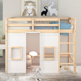 Harper & Bright Designs Twin Size Loft Bed with Storage Wardrobe, Playhouse Design, Guardrail & Ladder in Natural & White Harper & Bright Designs