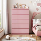 Jocoevol Pink 5 Drawer Dresser for Bedroom, 15" D x 23.7" W x 40.4" H in Simply Chest of Drawers, Wood Storage Dresser with Drawers for Living Room Hallway Entryway, Pink Jocoevol