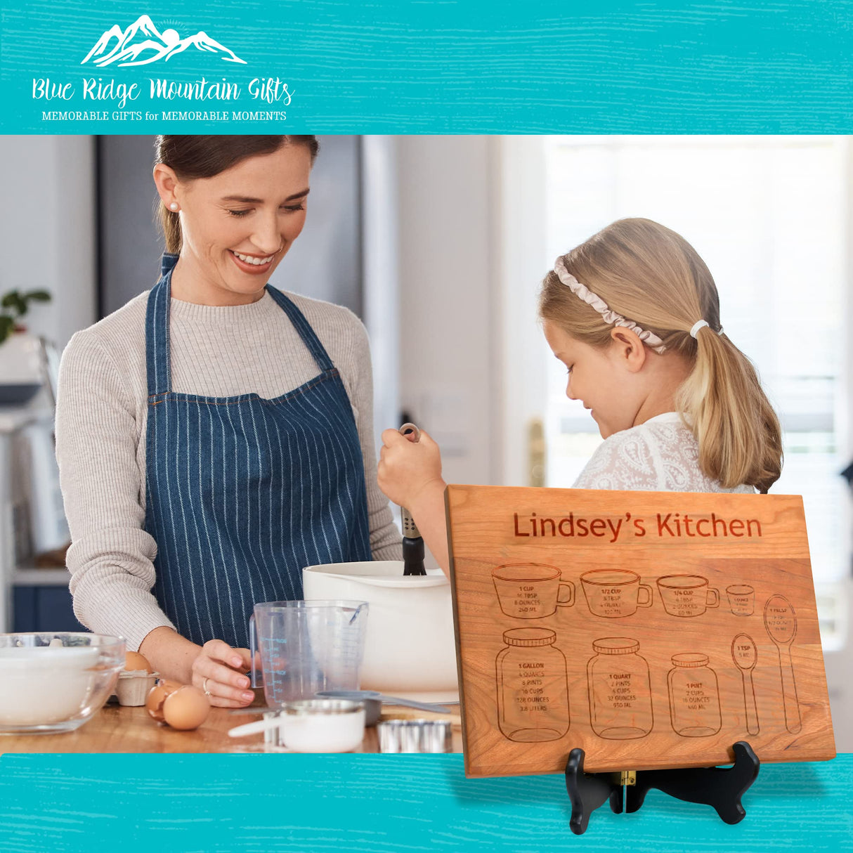 Blue Ridge Mountain Gifts Personalized Cutting Board - Laser Engraved Wooden Chopping Boards, Measurement Conversions for Counter Display and use Blue Ridge Mountain Gifts