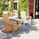 VINGLI Plastic Adirondack Chairs Set of 2, Folding with Cup Holder, Waterproof HDPE Material, Comfortable 380lb Weight Capacity for Outdoor Pool Patio Lounge Chair Lawn Furniture Firepit (Teak) VINGLI