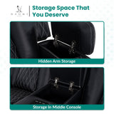 Home Theater Seating, Gaming Chairs for Adults, Wireless Charging Movie Theater Chairs, Power Recline Loveseat with 6 Cup Holders and Tray, Powerful in-Built Speaker, USB Ports, Air Leather – Black Naomi Home