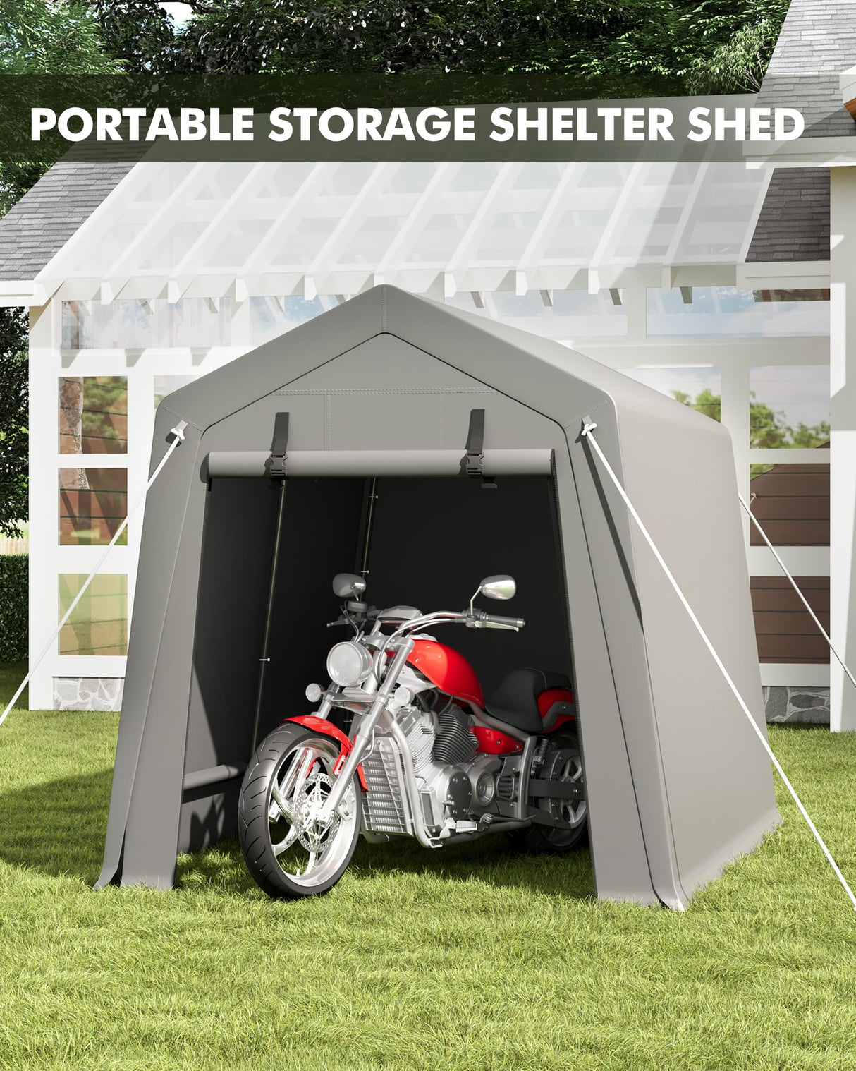 6 x 8 ft Portable, Carport Storage Shed with Heavy Duty Waterproof Tarp & 2 Roll-Up Zipper Doors, Ideal Tent for Motorcycles, Bikes, Garden Tools, and Firewood Hipicute