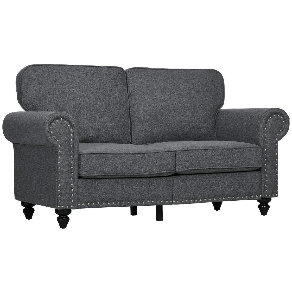 HOMCOM 61" Loveseat Sofa, Mid Century Modern 2 Seater Small Couch with Nailhead Trim, Rolled Arm, Fabric Upholstered Love Seat for Living Room and Bedroom, Charcoal Gray HOMCOM